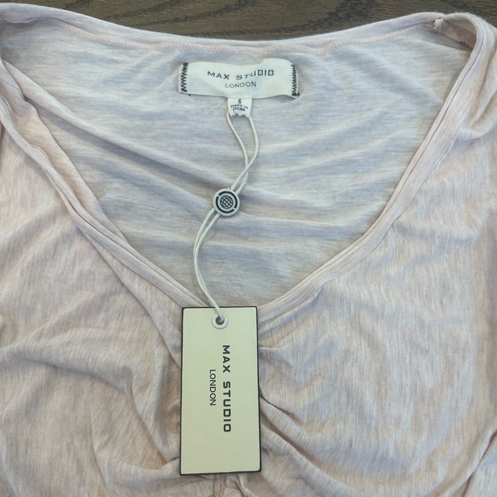 Max Studio London Ruched Long Sleeve Jersey Top  small pink NWT - Picture 3 of 4